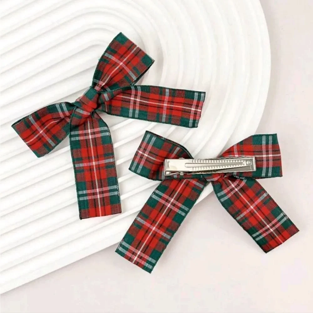 Christmas Plaid Bow Barrettes